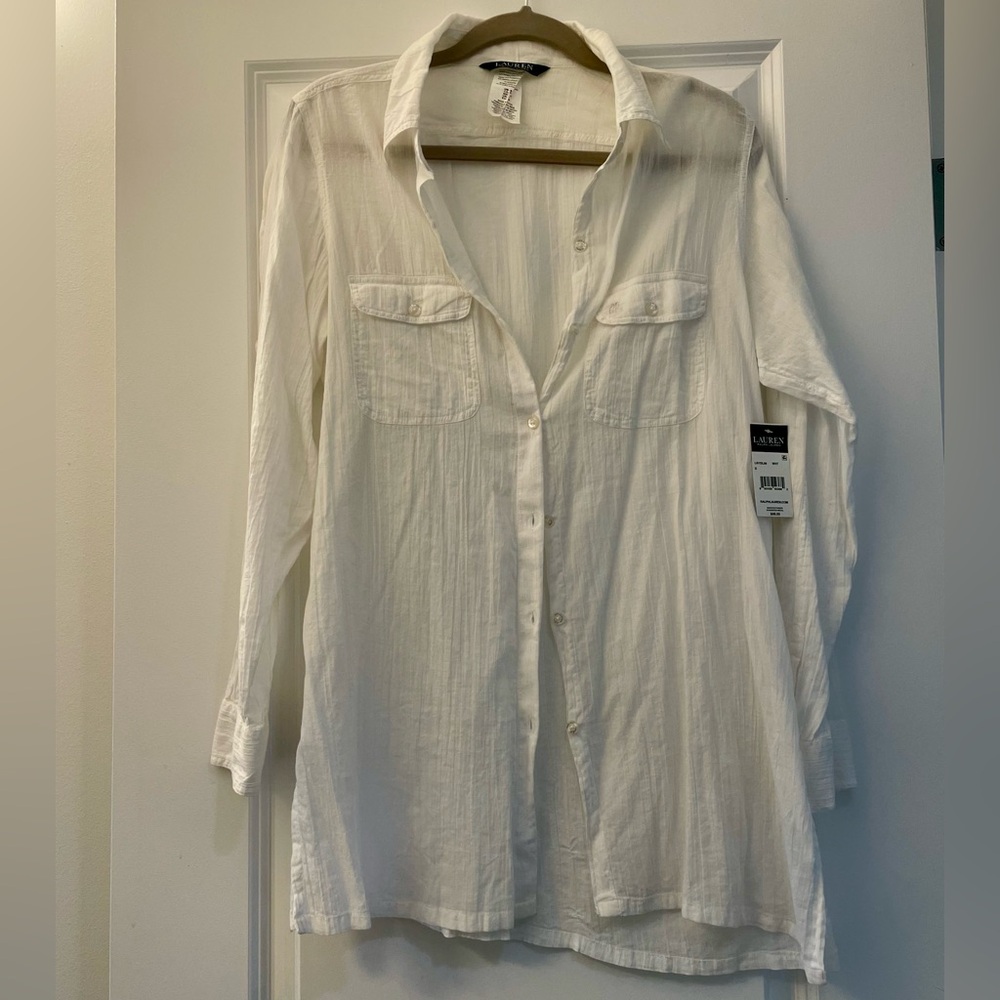 NWT LAUREN RALPH LAUREN Crushed Camp Shirt Cover-Up White Sz: Small Color: White